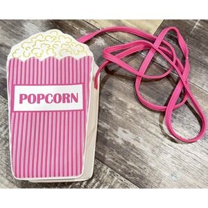 Popcorn Box Novelty Crossbody Bag Pink White Retro Kitsch Cute Movie Theater